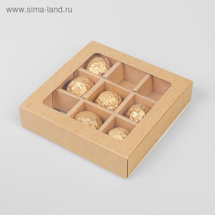 Упаковка для конфет, крафт, на 9 шт, 13,5 х 13,5 х 3,2 см Упаковка для конфет, крафт, на 9 шт, 13,5 х 13,5 х 3,2 см