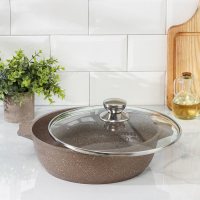 Жаровня &laquo;Гранит Brown&raquo;, 4 л, h=8,5 см, стеклянная крышка, антипригарное покрытие, цвет коричневый