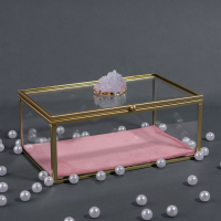 Органайзер для хранения &laquo;Кристалл&raquo;, с крышкой, стеклянный, 1 секция, 17 &times; 11,5 &times; 10 см, цвет прозрачный/медный/розовый