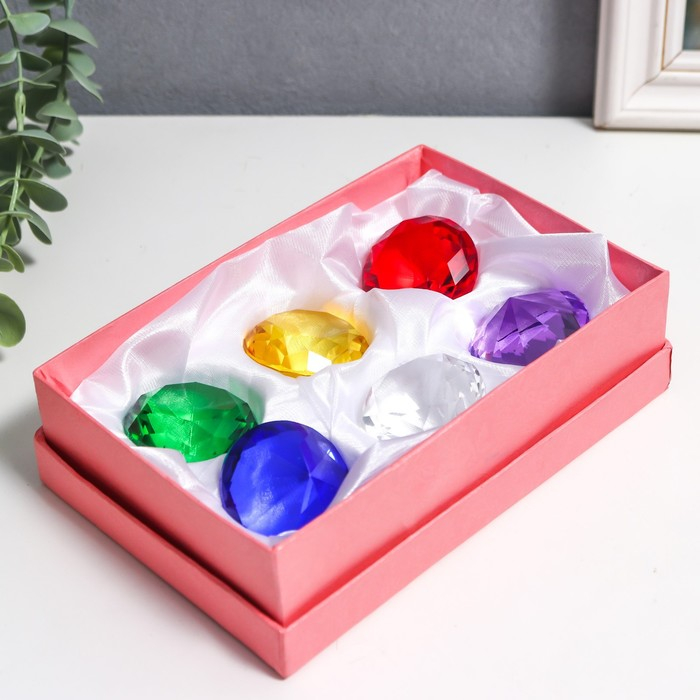 Сувенир стекло "Бриллианты" набор 6 шт d=4 см в коробке 17х12х4 см МИКС