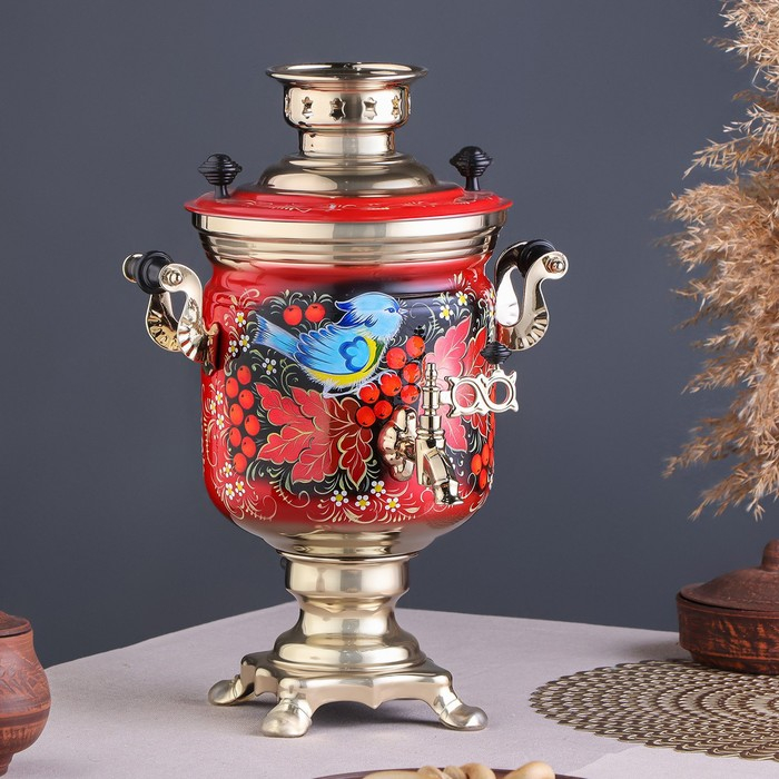 Набор &laquo;Рябина&raquo;, 3 предмета, самовар 3 л, заварочный чайник 0,7 л, поднос