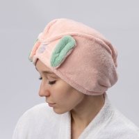 Чалма для сушки волос Доляна «Ушки», микрофибра, с пуговкой, цвет розовый Чалма для сушки волос Доляна «Ушки», микрофибра, с пуговкой, цвет розовый