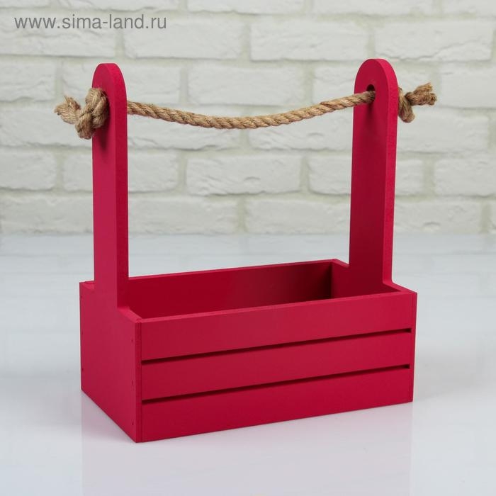 Набор кашпо деревянных 2 в 1 (25&times;15&times;30; 21&times;12&times;23 см) "Dear", ручка канат, бордо