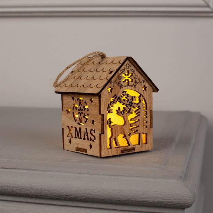 Ёлочная игрушка &laquo;Домик с оленем&raquo;, от батареек, свечение тёплое белое