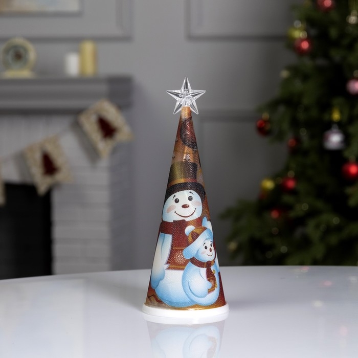 Светодиодная фигура &laquo;Ёлка со снеговиками&raquo; 7.5 &times; 21 &times; 7.5 см, пластик, батарейки CR2032х1 (в комплекте), свечение мульти