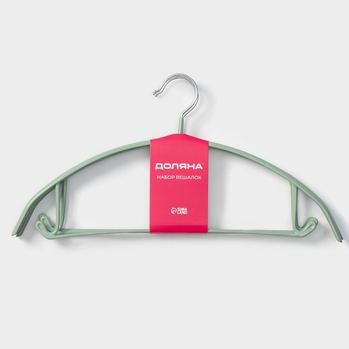Плечики - вешалки для одежды Доляна &laquo;Мята&raquo;, 42&times;20 см, 3 шт, антискользящее покрытие, цвет зелёный