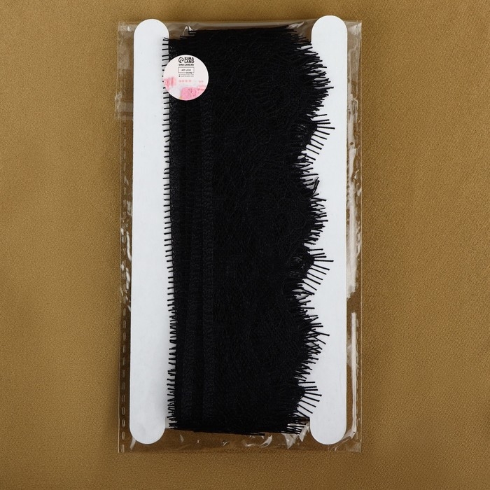 Кружево реснички, 30 &plusmn; 5 мм &times; 9 &plusmn; 0,5 м, в бобине 3 шт по 3 м, цвет чёрный