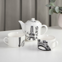 Набор чайный керамический &laquo;Страны&raquo;, 3 предмета: чайник 400 мл, 2 кружки 230 мл, рисунок МИКС