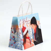 Пакет подарочный новогодний крафтовый &laquo;Согревайся&raquo;, 25 х 22 х 12 см, Новый год