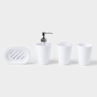 Набор для ванной «Эталон», 4 предмета: дозатор для мыла, мыльница, 2 стакана, 24×8×17 см, цвет белый Набор для ванной «Эталон», 4 предмета: дозатор для мыла, мыльница, 2 стакана, 24×8×17 см, цвет белый