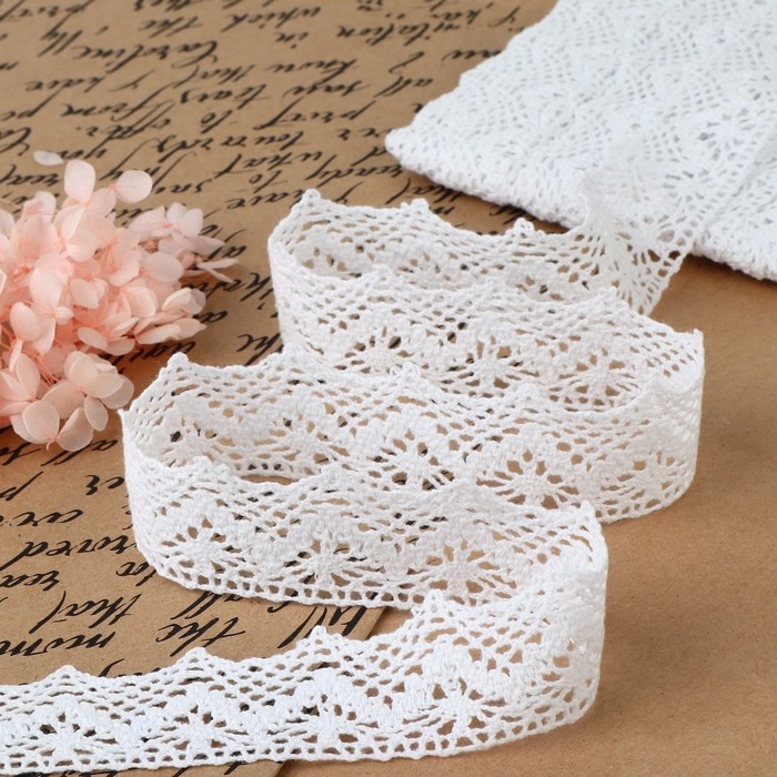 Кружево вязаное, 32 мм &times; 10 &plusmn; 1 м, цвет белый