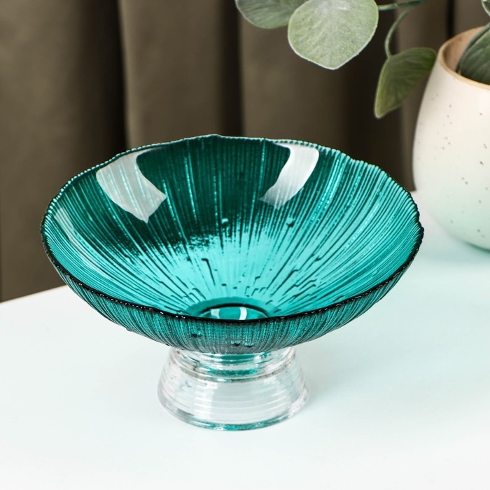 Ваза стеклянная для фруктов &laquo;Фейерверк&raquo;, 350 мл, 15&times;7,5 см, цвет изумрудный