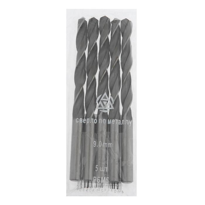Сверло по металлу Сверло по металлу "Волжский инструмент", ц/х, d=9 мм, L=125 мм, Р6М5, 5 шт., ГОСТ 10902-77