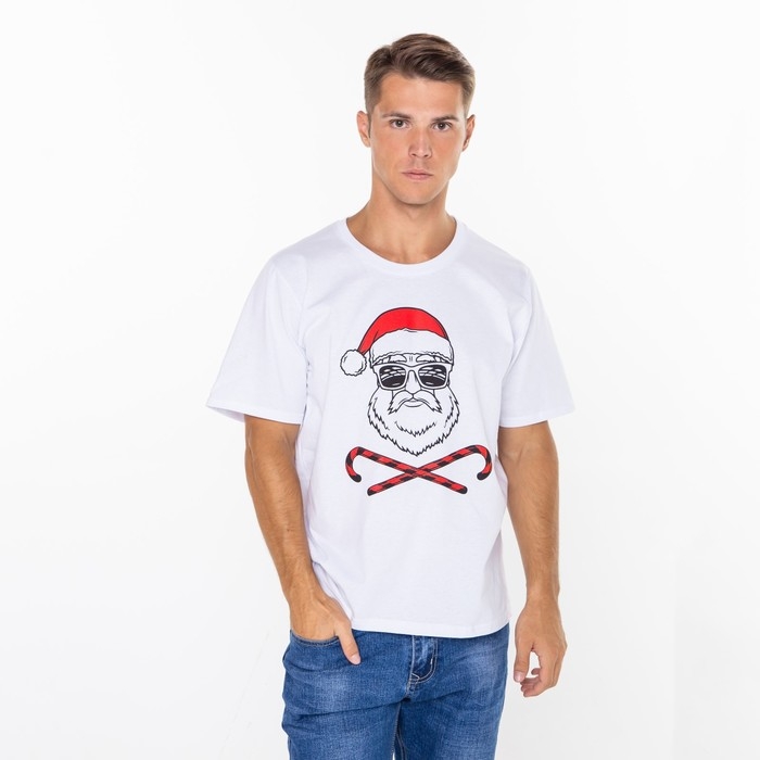 Футболка мужская новогодняя &laquo;Дед мороз&raquo;, цвет белый, размер 56