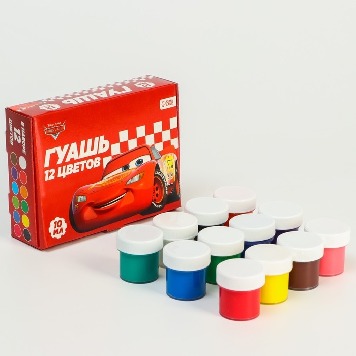 Гуашь 12 цветов по 10 мл, Тачки Гуашь 12 цветов по 10 мл, Тачки