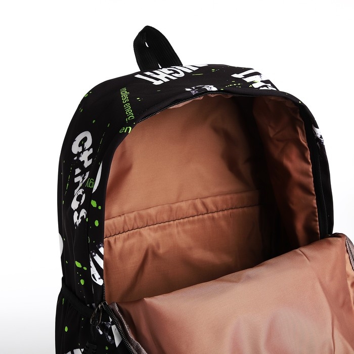 Рюкзак молодёжный из текстиля на молнии, 3 кармана, цвет чёрный/салатовый Рюкзак молодёжный из текстиля на молнии, 3 кармана, цвет чёрный/салатовый