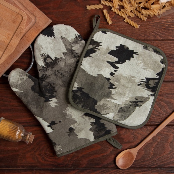 Набор Кухонный &laquo;Real hero&raquo;, варежка-прихватка 20х28см, прихватка 19х19см, 100% хлопок