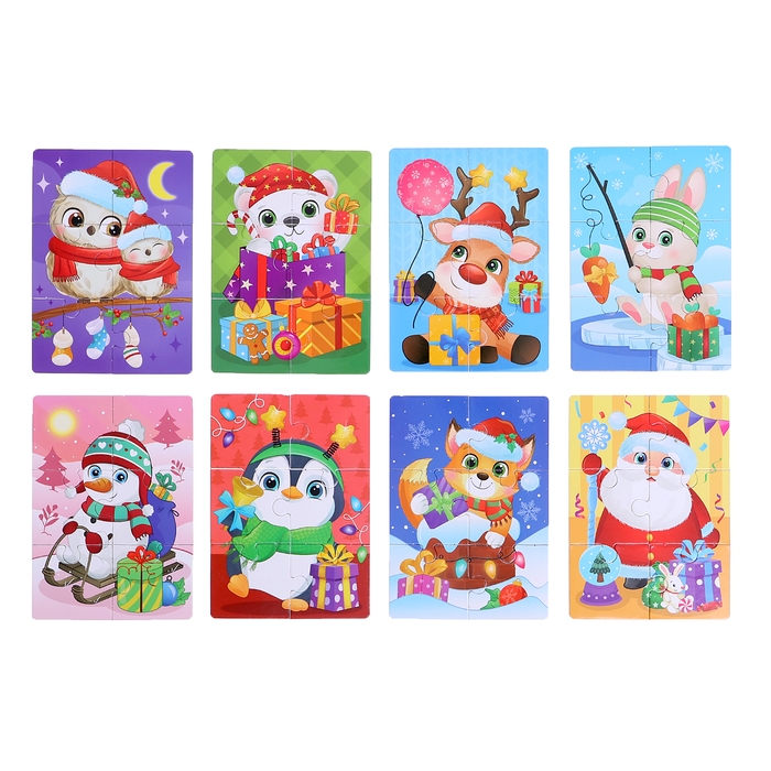 Макси-пазлы 8 в 1 &laquo;Ждут зверята Новый год&raquo;, 48 деталей