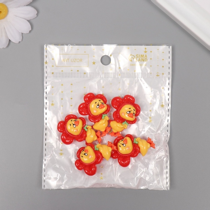 Декор для творчества пластик "Утёнок в цветочной шапке" набор 5 ш 3,5х2,5х1 см