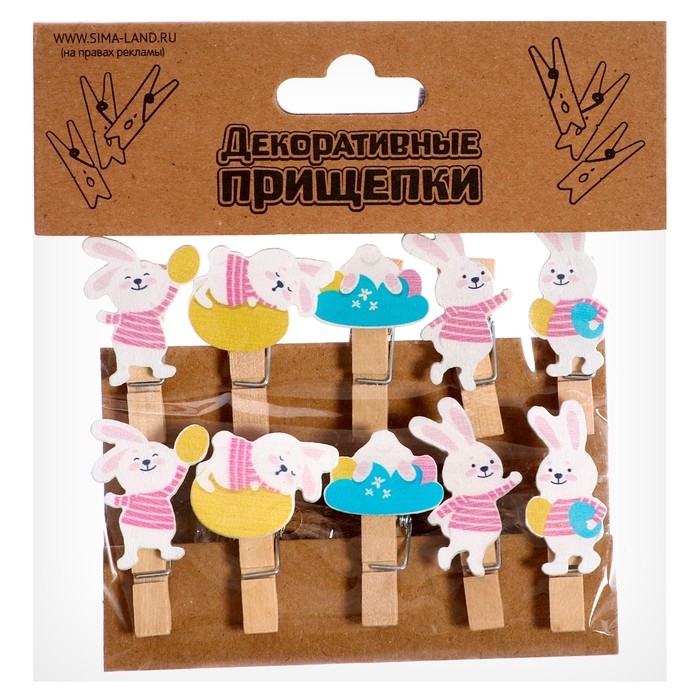 Прищепки декоративные «Зайчики» набор 10 шт., 1.5 × 12 × 14 см Прищепки декоративные «Зайчики» набор 10 шт., 1.5 × 12 × 14 см