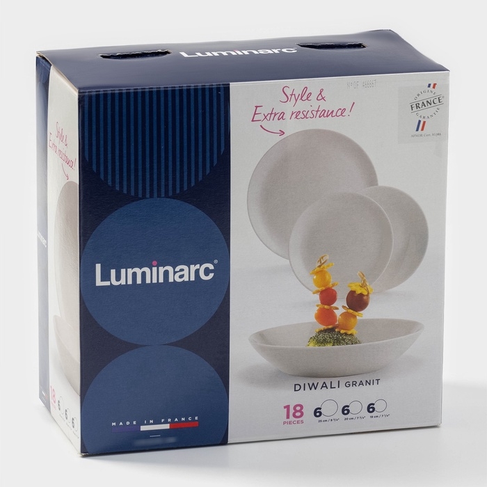 Сервиз столовый Luminarc DIWALI GRANITE, 18 предметов, d=25/20/19, стеклокерамика, серый