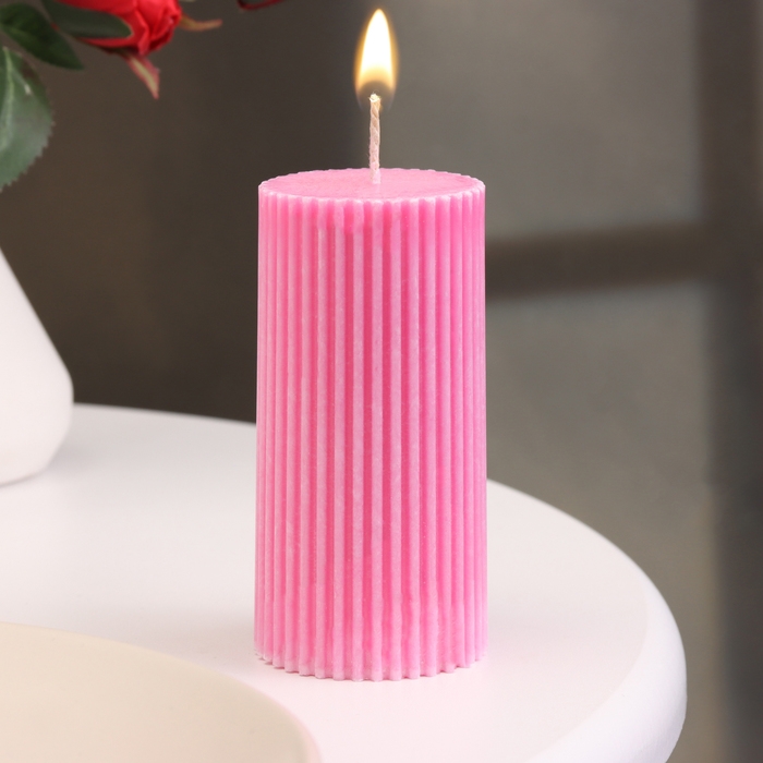 Свеча-цилиндр с гранями, 5х10 см, малиновая, 6 ч Свеча-цилиндр с гранями, 5х10 см, малиновая, 6 ч