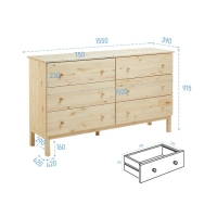 Комод TARVA 6, 151х92х40, Массив сосны