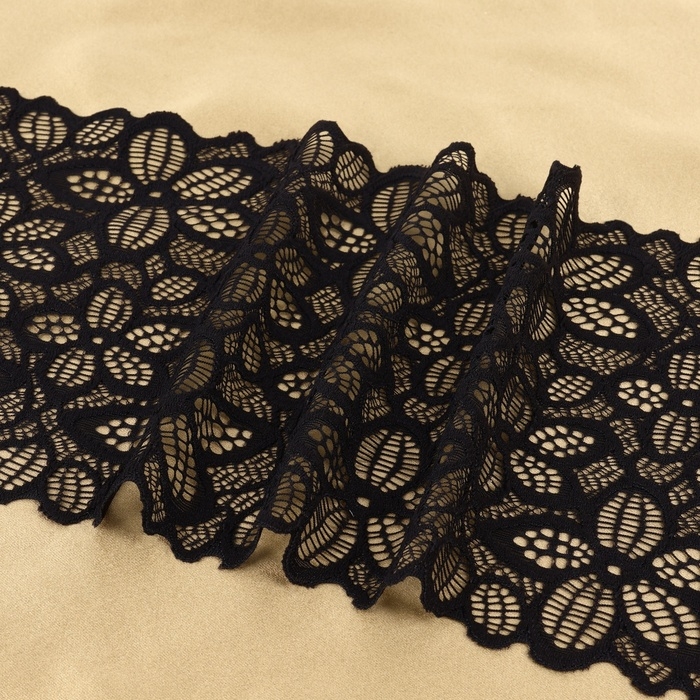 Кружевная эластичная ткань, 170 мм &times; 23 &plusmn; 1 м, цвет чёрный