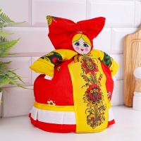 Грелка на чайник &laquo;Барыня&raquo;, со вставкой, жёлтый фартук, малая