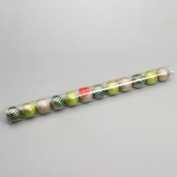 Набор шаров пластик d-6 см, 12 шт "Агнет" полосы блеск, зелёный золото