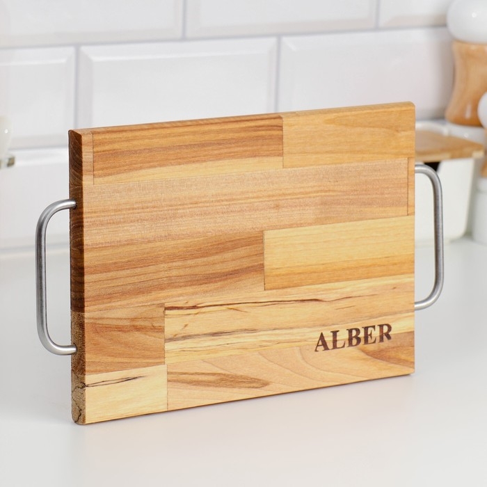 Доска разделочная и сервировочная Доска разделочная и сервировочная "Прямоугольник" малая (металлические ручки) 28х18х1,8 см