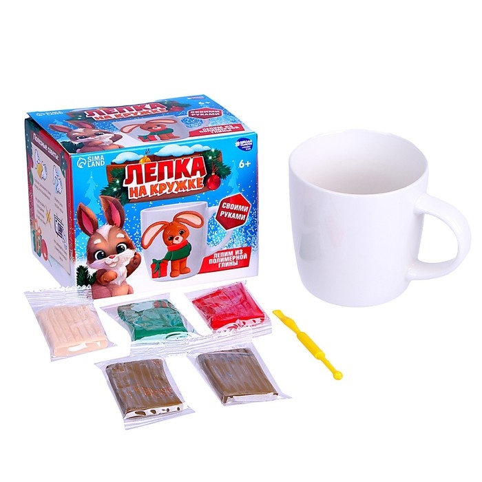 Декор кружки полимерной глиной на новый год «Зайка с подарком», новогодний набор для творчества Декор кружки полимерной глиной на новый год «Зайка с подарком», новогодний набор для творчества