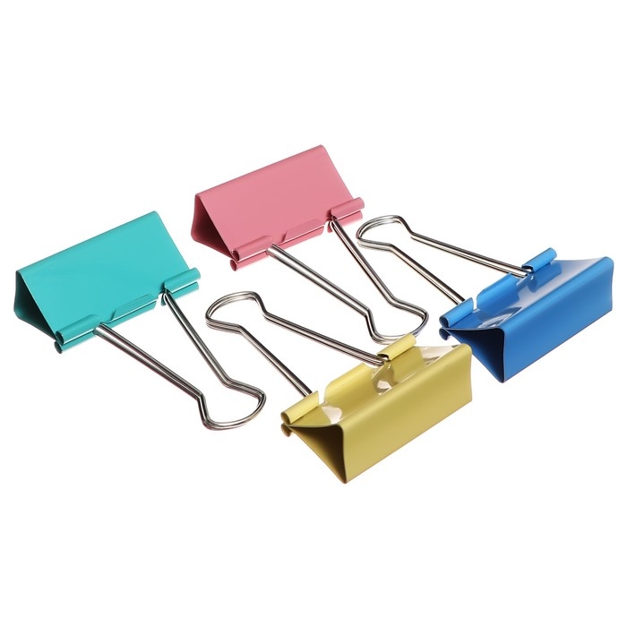 Набор зажимов для бумаг пастель 51мм, 12 штук, 4 цвета, в картонной коробке Набор зажимов для бумаг пастель 51мм, 12 штук, 4 цвета, в картонной коробке