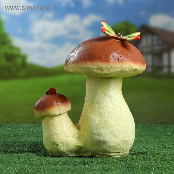 Садовая фигура Садовая фигура "Гриб белый двойной с бабочкой" 23см