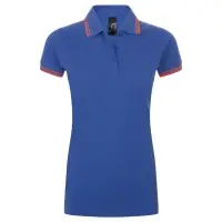Рубашка поло женская Pasadena Women 200 с контрастной отделкой, ярко-синяя (royal) с неоново-розовым, размер L