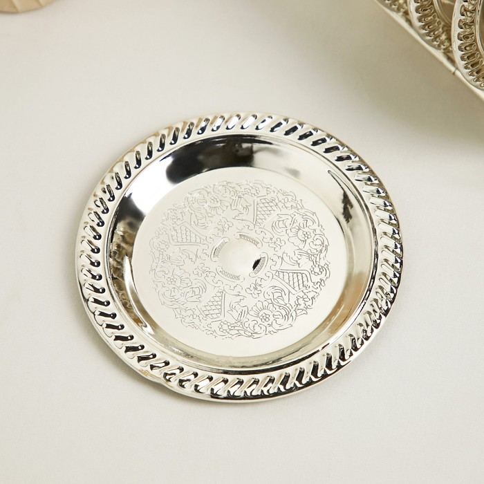 Набор блюдец «Серебро», 14×10×12 см, с подставкой, 6 шт, цвет серебряный Набор блюдец «Серебро», 14×10×12 см, с подставкой, 6 шт, цвет серебряный