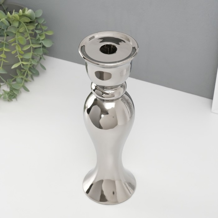 Подсвечник керамика на 1 свечу "Вуаль" d=1,5 см серебро 9,8х9,8х30,5 см