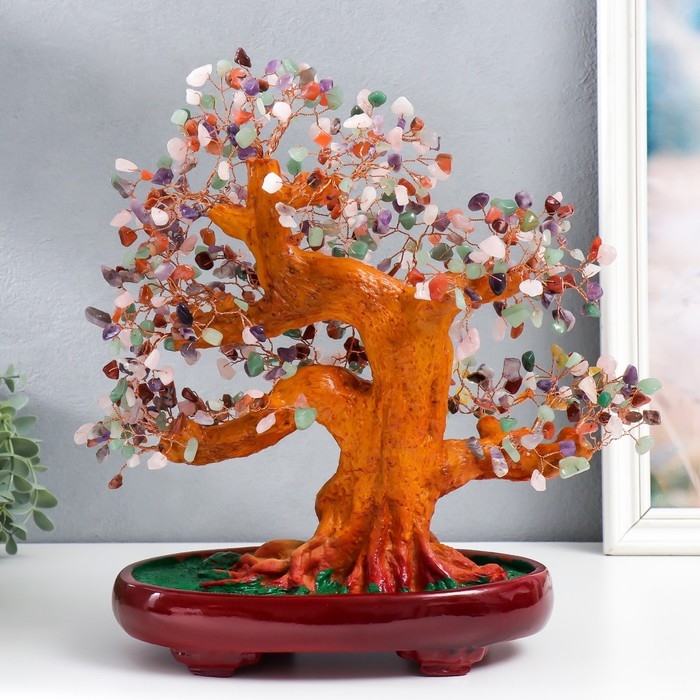 Сувенир бонсай "Денежное дерево с разноцветными камушками" 450 камней 32х17х27 см