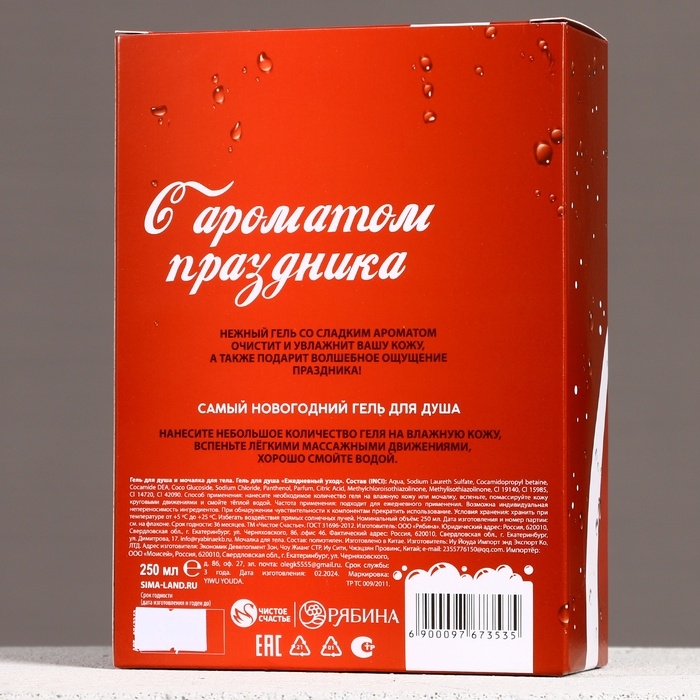Подарочный набор косметики &laquo;Счастья в Новом Году!&raquo;, гель для душа 250 мл и мочалка для тела, ЧИСТОЕ СЧАСТЬЕ