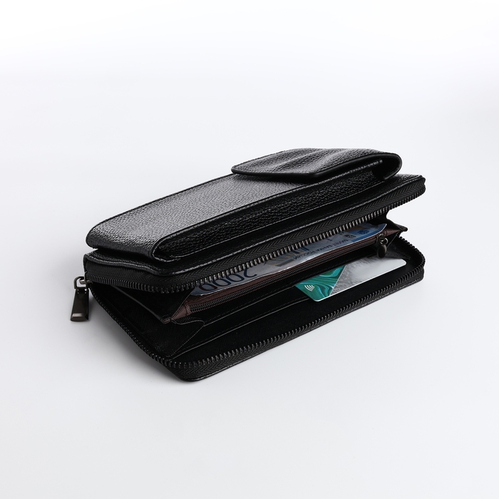 Портмоне-клатч мужское на молнии, карман для телефона, цвет чёрный Портмоне-клатч мужское на молнии, карман для телефона, цвет чёрный