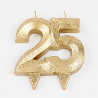 Свеча для торта юбилейная "Грань", цифра 25, золотой блеск, 8см Свеча для торта юбилейная "Грань", цифра 25, золотой блеск, 8см