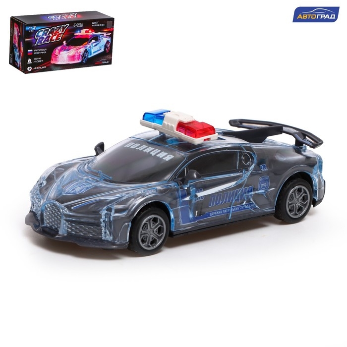 Машина инерционная &laquo;Crazy race, полиция&raquo;, русская озвучка, свет, цвет серый