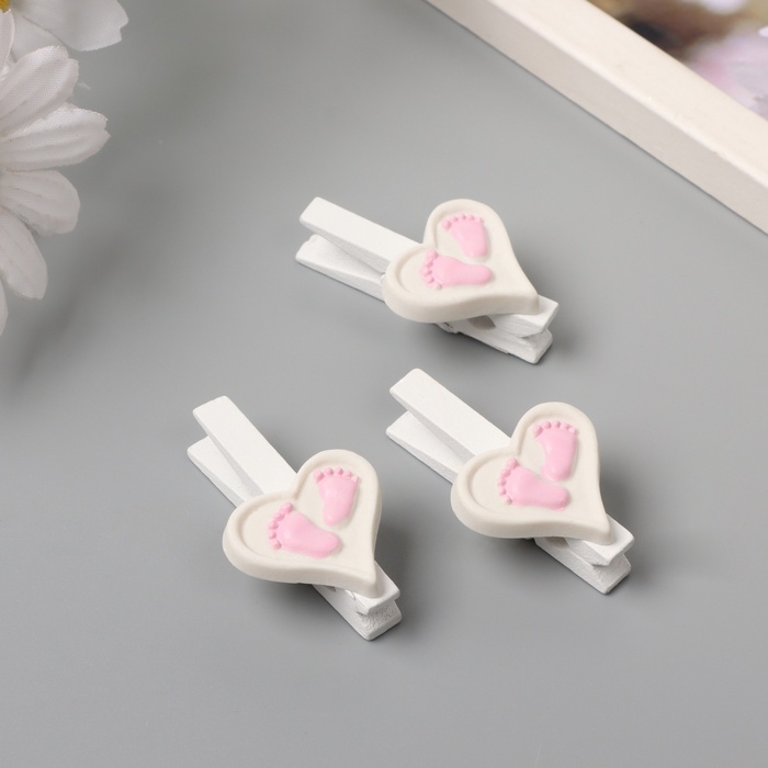 Декор для творчества дерево Декор для творчества дерево "Прищепка. Сердце с ножками" розовый набор 3 шт 1,7х3х5 см