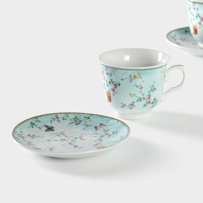 Набор чайный керамический Доляна &laquo;Пелагея&raquo;, 4 предмета: 2 чашки 220 мл, 2 блюдца d=14 см