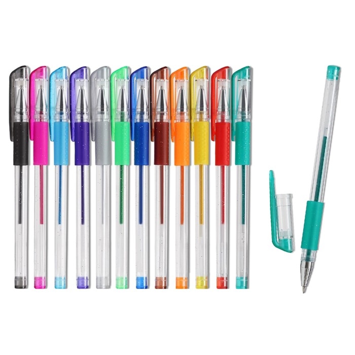 Набор гелевых ручек 12 штук, с резиновым держателем Набор гелевых ручек 12 штук, с резиновым держателем