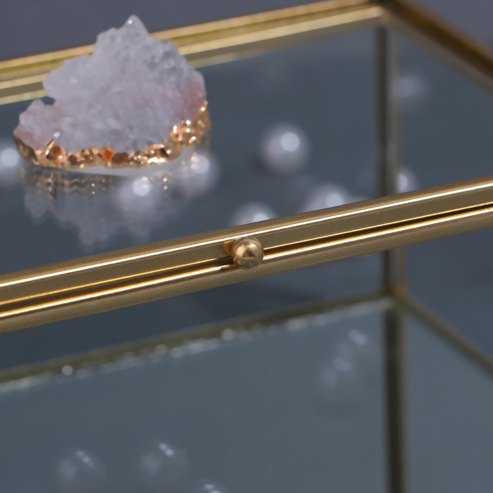 Органайзер для хранения &laquo;MOUNTAINS&raquo;, с крышкой, стеклянный, с зеркальным дном, 1 секция, 17 &times; 10,5 &times; 7 см, цвет прозрачный/медный