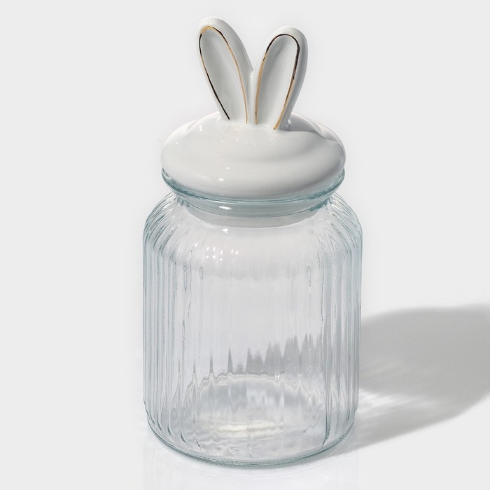 Банка стеклянная для хранения сыпучих продуктов Доляна &laquo;Зайка в золотом&raquo;, 950 мл, с керамической крышкой