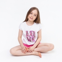 Комплект для девочки, цвет белый/розовый, рост 140 Комплект для девочки, цвет белый/розовый, рост 140