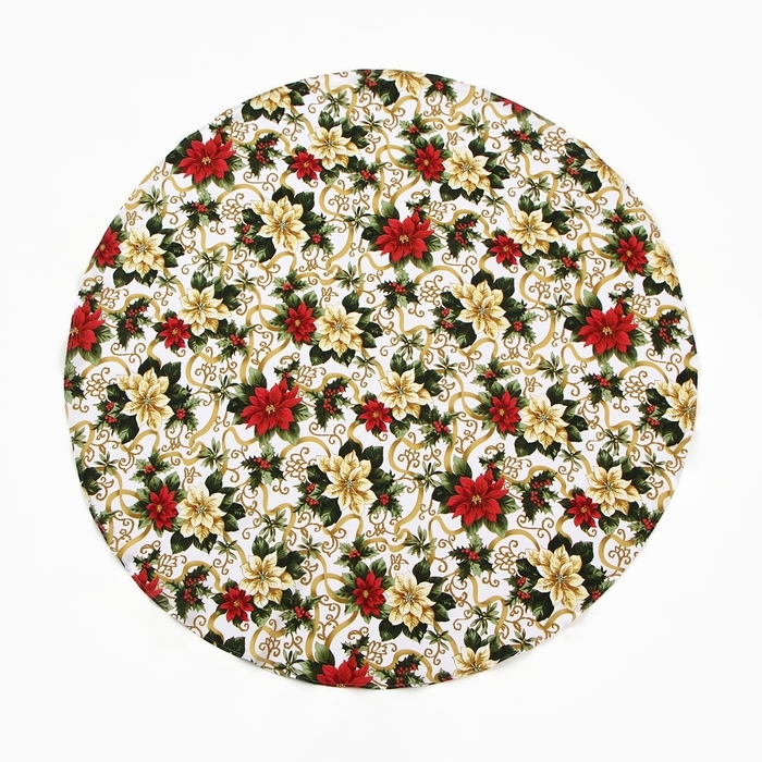Скатерть Доляна "Праздничные украшения" d145см, 100% п/э, 140гр/м2