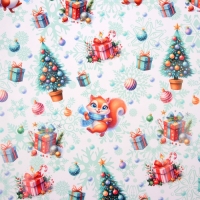 Новый год. Бумага упаковочная новогодняя "Белочка", глянец, 1 лист, 80 г/м2 , 70 х 100 см